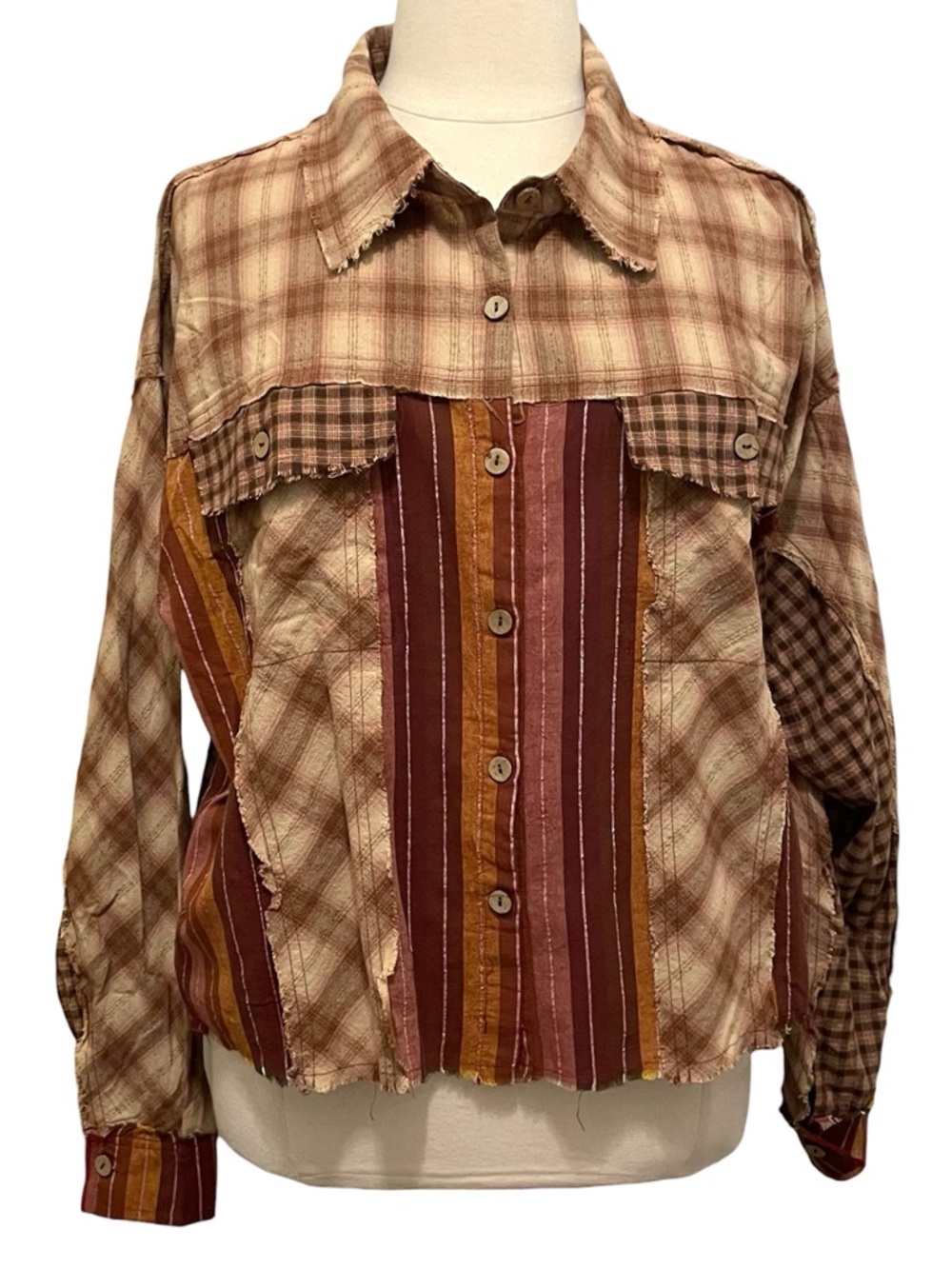 Oli &Hali Patchwork Button-Down Shirt Jacket  L